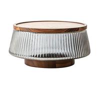 lopituwe Plateau à fruits haut de gamme avec base et couvercle en bois Plateau à fruits en verre d'acacia élégant et polyvalent Saladier haut de gamme transparent, tapez+5