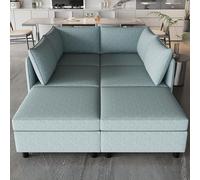 LOPOO Canapé sectionnel modulaire peu encombrant avec rangement, canapé convertible pour salon, tissu bleu antique