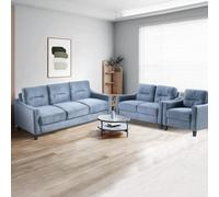 LOPOO Ensemble de canapés sectionnels confortables et rembourrés en velours, design peu encombrant, bleu gris