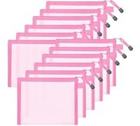 Loppdece Lot de 12 sacs en maille avec fermeture éclair - En nylon - Format A5 - Pour cosmétiques, bureau, voyage - Rose