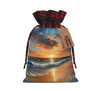 Loppott Beau sac cadeau de Noël imprimé coucher de soleil sur la plage, sacs de Noël réutilisables, fournitures de fête, cadeaux