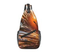 Loppott Sac à dos à bandoulière réglable avec imprimé coucher de soleil tropical en diagonale, sac à dos de voyage, randonnée, sport, portefeuille, noir, taille unique, Noir/blanc, taille unique