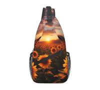 Loppott Sac à dos croisé avec imprimé tournesols et soleil en diagonale, sac à dos à bandoulière réglable, sac à dos de voyage, randonnée, sport, portefeuille, noir, taille unique, Noir/blanc, taille