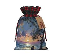 Loppott Sac cadeau de Noël romantique imprimé plage, sacs de Noël réutilisables, fournitures de fête, cadeaux