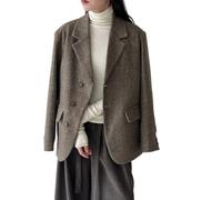 LoprNsdgt Blazer D'affaires Pour Femmes, Automne-Hiver En Laine Col À Revers Manches Longues Boutonnage Simple À La Mode,Marron,M