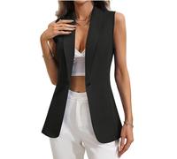LoprNsdgt Blazer Long Sans Manches Pour Femmes Un Bouton Col En V Cintré Mode Gilet Gilet,Noir,XL