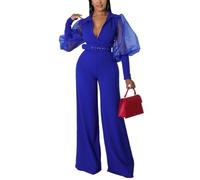 LoprNsdgt Combinaison Moulante À Manches Longues Pour Femmes En Maille Patchwork Avec Col En V Tenue De Cocktail À La Mode,Bleu,XL