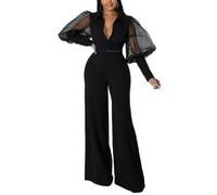 LoprNsdgt Combinaison Moulante À Manches Longues Pour Femmes En Maille Patchwork Avec Col En V Tenue De Cocktail À La Mode,Noir,XL