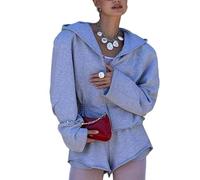LoprNsdgt Ensembles De Deux Pièces Pour Femmes : Sweat À Capuche Surdimensionné Avec Zip, Manteaux À Taille Plissée, Shorts Décontractés.,Gris,M