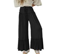 LoprNsdgt Femmes Flowy Boho Ruffle Hem Cordon De Serrage Élastique Taille Haute Rides Confort Pantalon,Noir,XS