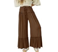 LoprNsdgt Femmes Flowy Boho Ruffle Hem Cordon De Serrage Élastique Taille Haute Rides Confort Pantalon,café,S