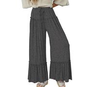 LoprNsdgt Femmes Flowy Boho Ruffle Hem Cordon De Serrage Élastique Taille Haute Rides Confort Pantalon,Dark gray,S