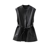 LoprNsdgt Gilet Élégant Sans Manches En Cuir PU Pour Femmes, Ceinturé, Col Ras Du Cou, Veste De Bureau Décontractée,Noir,S