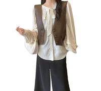 LoprNsdgt Gilet Vintage Pour Femmes En Faux Cuir, Décolleté En V, Sans Manches, À Boutons, Crop Top D'extérieur,Marron,S