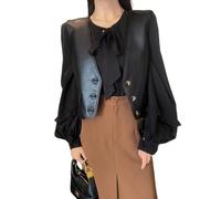 LoprNsdgt Gilet Vintage Pour Femmes En Faux Cuir, Décolleté En V, Sans Manches, À Boutons, Crop Top D'extérieur,Noir,M
