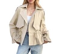 LoprNsdgt Manteau Trench Court Décontracté Pour Femmes Taille Ajustable Par Cordon Léger À La Mode Ouverture Sur Le Devant,Kaki,XL