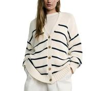 LoprNsdgt Pull-Over Pour Femmes À Rayures Boutons Col En V Maille Légère Et Douce Coupe Oversize En Tissu Côtelé,Apricot,L