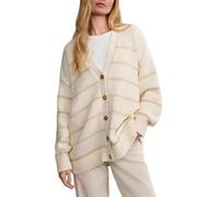 LoprNsdgt Pull-Over Pour Femmes À Rayures Boutons Col En V Maille Légère Et Douce Coupe Oversize En Tissu Côtelé,Beige,S