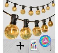 LOPTEM Guirlande Guinguette Extérieur 20M, + 1 GUIRLANDE LED COLORÉ DE 10M, Guirlande Lumineuse Exterieure Intérieure avec 25+2 G40 LED Ampoules IP44 Imperméable,terrasse, mariage, Noël,et fêtes