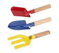 LOPUNER 3 pièces Outils de Jardinage avec Poignée Bois Pelle de Transplantation Truelle et Fourche à Doigts pour Creuser et Planter des Plantes