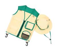 LOPUNER Child Outdoor Explorer Vest and Wide-Brimmed Hat Set for Role-Play Breathable Lightweight Camping Costume for Boys and
