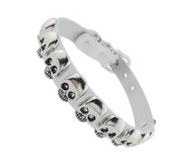 LOPUNER Collier pour Chien et Chiot en Similicuir Blanc Ajustable Style Halloween Tête de Mort, Sécurité Optimale pour Promenades et Sports pour Animaux