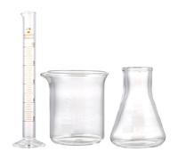 LOPUNER Cylindre Gradué en Verre pour Laboratoire Ensemble de 3 Pièces Bécher et Bouteille Conique, Capacité 10ml et 50ml, Résistant Chimiquement pour Projets Expérimentaux