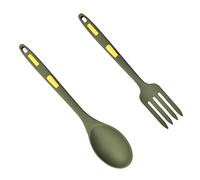 LOPUNER Ensemble de Cuillères en Silicone Vert Cuisine Saine Bavure, Fourchette et Cuillère Multifonction pour Familles et Camping, 1 Set Réutilisable