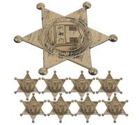 LOPUNER Lot de 10 Badges Western en Métal Ancien Style Étoile à 6 Branches, Accessoires Costume Cowboy pour Fête à Thème, Décorations Cow-boy Authentiques et Épingles à Boutons du Far