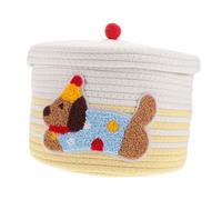 LOPUNER Panier à Jouets Pour Chien En Corde Tressée Avec Couvercle Petit Modèle Jaune Et Blanc Organisateur De Rangement Décoratif Résistant Poussière Pour Voiture Et Chambre D'animaux