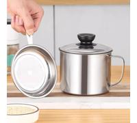 LOPUNER Récipient Filtre Huile Inox avec Couvercle Étanche Anti-éclaboussures Capacité Importante Maille Filtrante Épaisse pour Stockage et Filtration Huile Cuisson Pot Multifonction pour