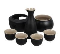 LOPUNER Service à Saké en Céramique Noire avec Bouilloire et 2 Tasses, Chauffe-saké Résistante à Haute Température, Ensemble Traditionnel pour Dégustation et Cérémonie du Saké Maison