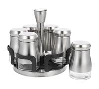 LOPUNER Set de 6 Pots à Épices en Acier Inoxydable et Verre avec Support, Salière et Poivrière, Finition Polie, Facile à Laver, Cuisine et Usage Extérieur