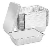 LOPYXBR 100 Pièces 800ml Barquette Aluminium avec Couvercle 21x14x5 cm | Plat Aluminium Jetable pour Repas à Emporter, Four, Congélation et Barbecue Familial