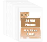 LOPYXBR 15 Pièces Panneau MDF A4 Blanc 300 x 210 x 3 mm | Planche bois brut double face; plaque pour gravure, peinture, signalétique légère et découpe laser