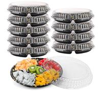 LOPYXBR Lot de 10 plateaux de service avec couvercles, 32 x 6 cm, plateaux de service avec couvercles, plateaux de service à fruits divisés avec couvercles pour fête, nourriture, apéritif