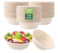 LOPYXBR Lot de 150 Bol Jetable 350 ml, Marron Bol Carton Jetable, Jetable Bols en Papier pour Soupe Chaude, Fête, Maison, Pique-Nique, pour les Aliments Chauds et Froids