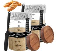 LOPYXBR Lot de 2 bocaux à levain avec graduation, 1000 ml, avec couvercle en bois, spatule et thermomètre, accessoires de cuisson du pain