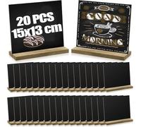 LOPYXBR Lot de 20 mini tableaux en ardoise à écrire - 15 x 13 cm - Avec support en bois - Petit tableau à craie pour bar, café, restaurant, repas