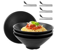 LOPYXBR Lot de 4 Bol Ramen Japonais, 1000 ml Bols à Ramen en mélamine, 20,3 x 8 cm Bol Ramen Avec Cuillère et Baguettes - Pour Ramen, Pâtes, Udon, Salade