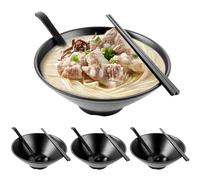 LOPYXBR Lot de 4 bols à ramen japonais - 1000 ml - En mélamine - Avec cuillère et baguettes - Passe au lave-vaisselle - Durable - Pour ramen, pâtes, buldak ramen, salade