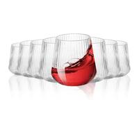 LOPYXBR Lot de 8 Verre a Vin Plastique, 400ml Verres à Boire Striés de Style Origami, Verre en Plastique Reutilisable Vintage Stemless Pour le Camping, Fêtes, Mariages, Barbecues