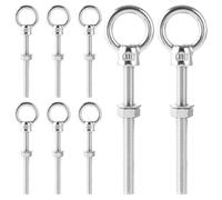 LOPYXBR Lot de 8 vis à œil longues M8 x 80 mm, en acier inoxydable 316, avec rondelles et écrous hexagonaux, vis à œil pour fixation et suspension