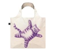 LOQI Sac Flying Purr-ple Cat recyclé, Blanc, Sac en Polyester recyclé, résistant à l'eau et Lavable