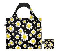 LOQI Smiley Sac recyclé Motif fleurs Noir, Noir
