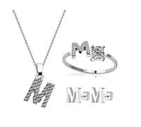 Loqimu Lot de 3 ensembles de bijoux avec initiales - Bagues - Pendentif majuscule - Collier et boucles d'oreilles - Accessoires pour femme, Medium, Cuivre, Zircone cubique