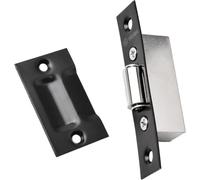 Loquet à bille noir avec gâche pour porte, 1 jeu | Finition noire. Rouleau à ressort silencieux. Coupe affleurante. 1 jeu avec gâche et vis. Pour placards.