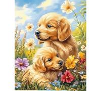 Loquet Crochet Kit Chien Golden Retriever,Animaux Et Fleurskits De Tapis À Loquet Pour Adultes Yourself Knotting Set Adultes Avec Crochets Diy Tapis Faire Tapisserie Paillasson Pour La Ma 31x45in