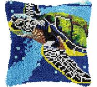 Loquet Crochet Kit Complet Housse de Coussin, Kit Fabrication Taie d'oreiller Coussins Tapis Kits, Crochet pour Enfants Adultes Débutants 43x43cm（Tortues de mer)