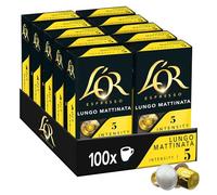 L'OR - Café Espresso - Lungo Mattinata - Intensité 5 - Saveurs Chocolat et Agrumes - 10 lots de 10 capsules aluminium